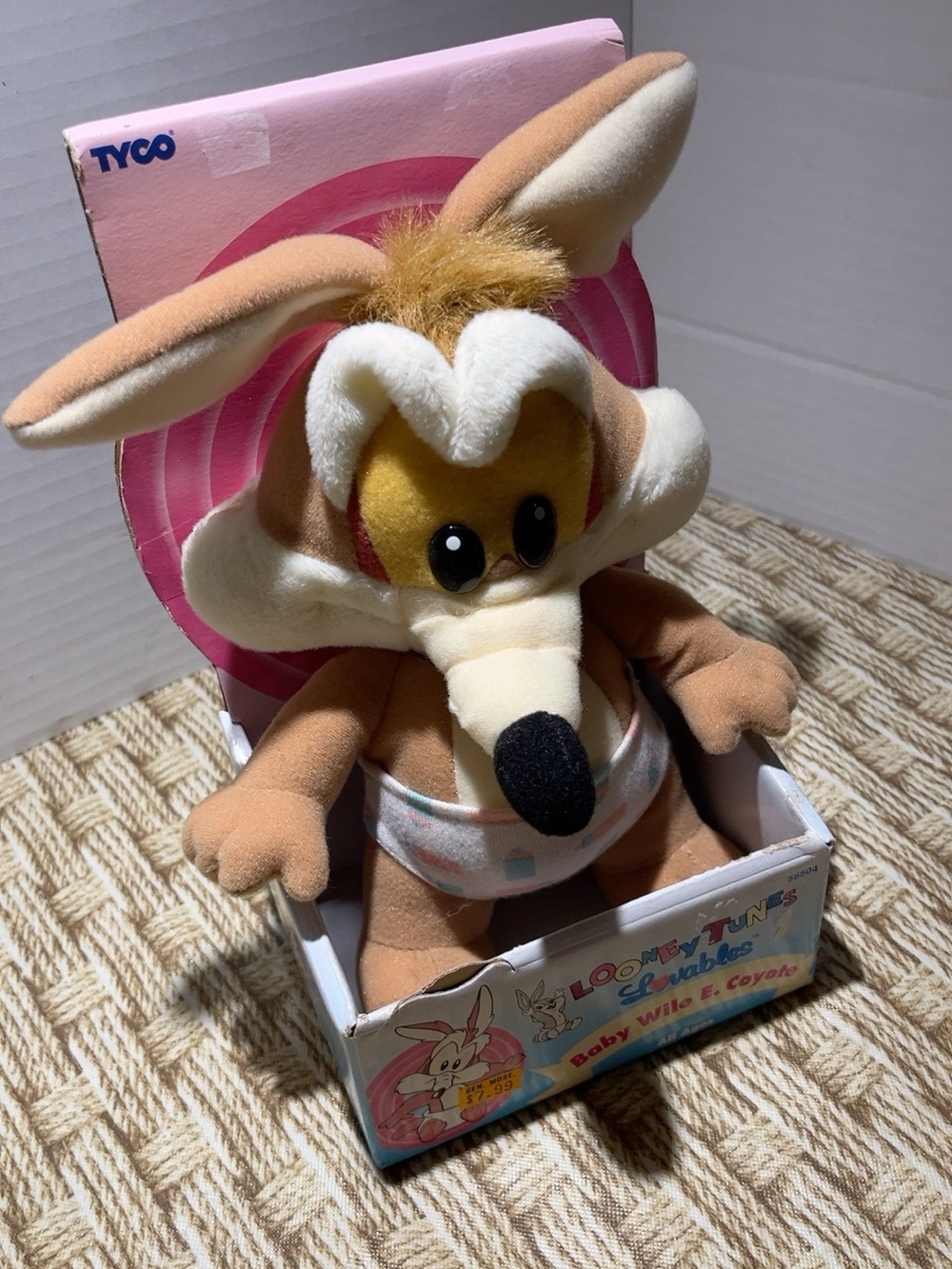 Vintage 1995 Tyco Looney Tunes Lovables Baby Wile E Coyote Plush w/ Box 10”